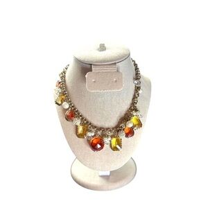 White House Black Market Chunky Gem Statement Necklace Gold Orange  and Yellow